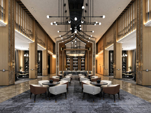 3d render of luxury hotel lobby and reception Renovation restaurant lyon-2
