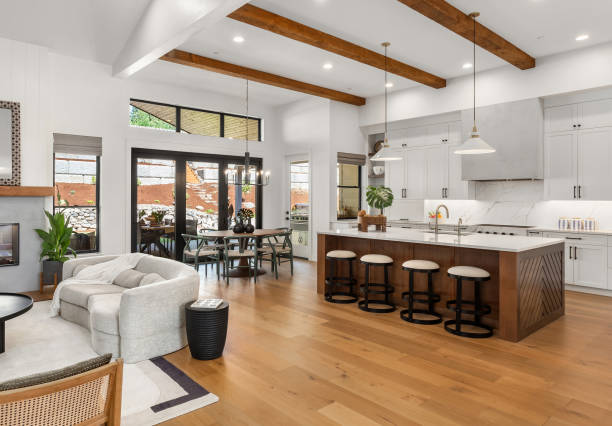 kitchen and living room in newly constructed luxury home Renovation maison lyon-2